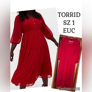 TORRID Red Clip-Dot Dress Sz 1 EUC